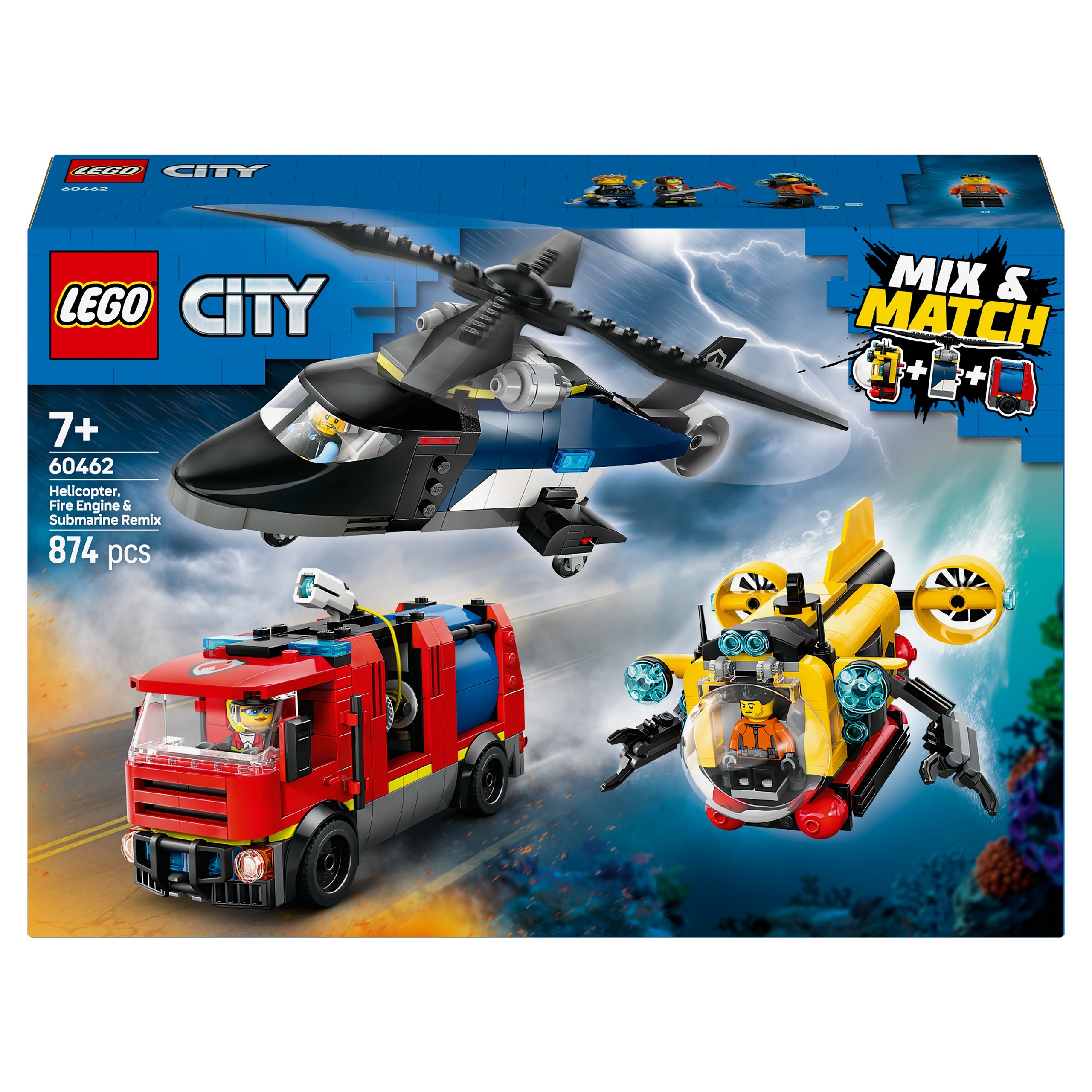 LEGO City 60462 Remix City 60462: Vrtuľník, hasičské auto a ponorka